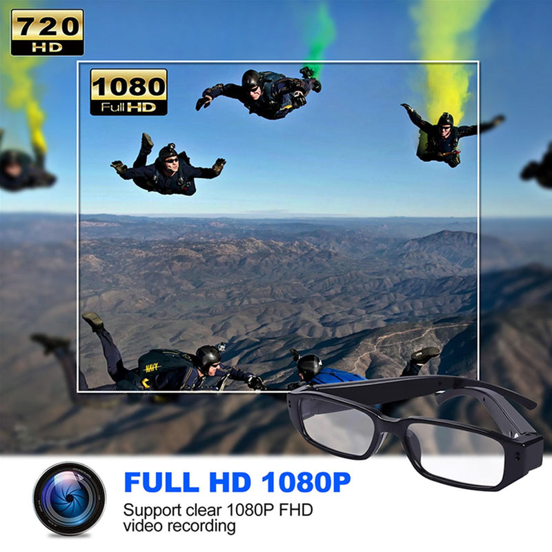 Camera Glasses, 1080p HD Video Recording, Intelligent Anti Shake, Wide Angle Lens, Wearable Eyeglass for Travel, Cycling, Driving and Other Outdoor Sports