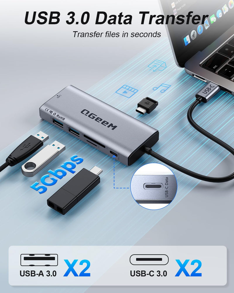 QGeeM USB C Docking Station Bundle, 10 in 1 Multiport Laptop Dock & USB C to 4K HDMI Adapter, Thunderbolt 3/4 Combo Kit with Dual HDMI, PD 100W, Ethernet, Card Reader for MacBook, Dell XPS, Surface