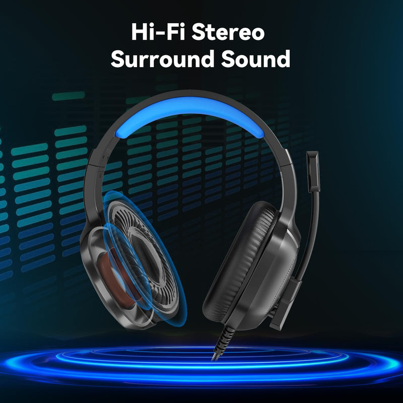 A36 Gaming Headset with Microphone for Pc, Xbox One Series X/s, Ps4, Ps5, Switch, Stereo Wired Noise Cancelling Over-Ear Headphones with Mic for Computer, Laptop, Mac, Nintendo, Gamer (Blue) Blue