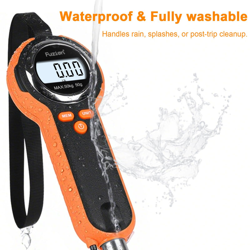 [AUSTRALIA] - Fuzion Fish Scale, Professional Fishing Scale - 110lb Capacity, Waterproof, Night Light, Memory & Tape Measure | Portable Fish Weigh Kit w/Lip Gripper, Batteries & Pouch 