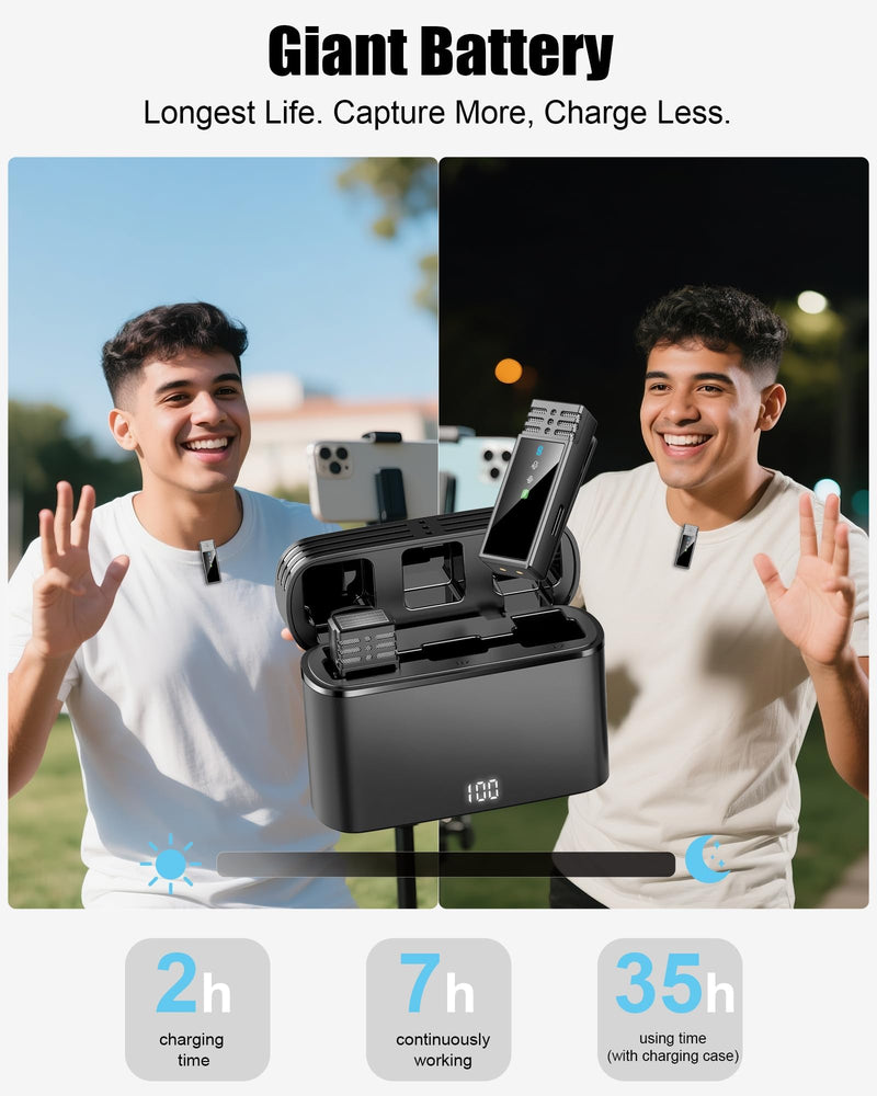 [AUSTRALIA] - Wireless Lavalier Microphone for iPhone 14/13/12/11 Series, Lapel Mic with All-in-One 24H Charging Case, Noise Reduction, Play Clip Mic for Video Recording,YouTube, TikTok, Podcast, Vlog Black Lighting 