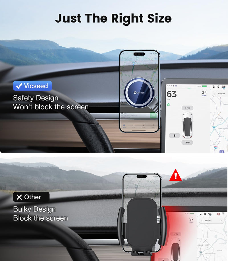VICSEED Tesla Phone Mount【Strongest Magnet Power】 Foldable Hidden Tesla Phone Holder Fit for All Phones, Tesla Model 3/Y/Cybertruck Accessories, Tesla Model 3 Model Y for MagSafe Car Mount - Blue Deep Blue