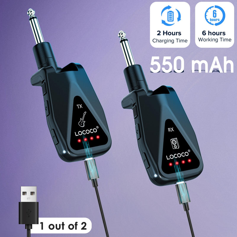 Wireless Guitar System Transmitter Receiver: UHF Cordless 164 Feet Range - 6 Channels USB-C Rechargeable Audio, 220° Rotatable Plug Design for Guitar Bass and Electric Instruments (Black) black