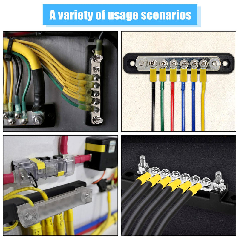 6-Pin Busbar Distribution Block, Single Row Busbar 150A Busbar Block with Cover, Distribution Block, Busbar Screw Terminal, Busbar for Truck, Bus, Boat (Black) black