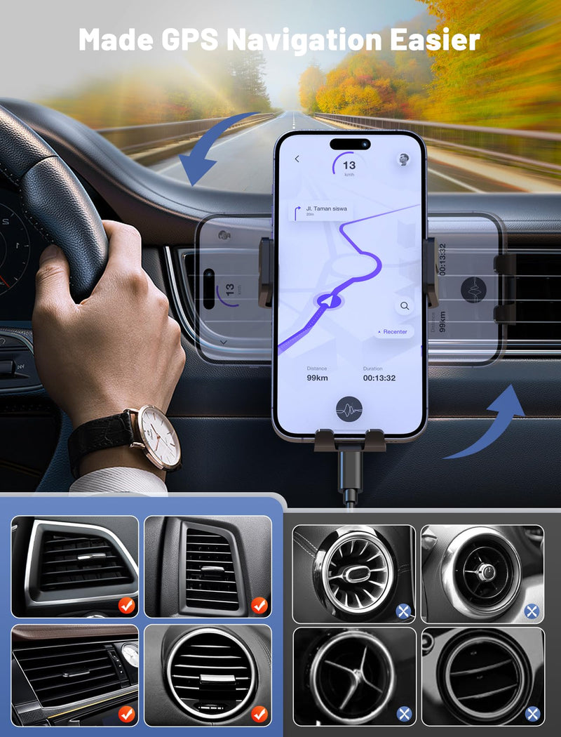 Wireless Car Charger, MOKPR Auto-Clamping Car Mount 15W/10W/7.5W Fast Charging Air Vent Car Phone Mount Compatible with iPhone 15/14/13/13 Pro/12 Pro Max/12 pro/12/11/10 Series, Samsung Galaxy Series | Car Phone Holder Compatible for iPhone 17/16/15/14...