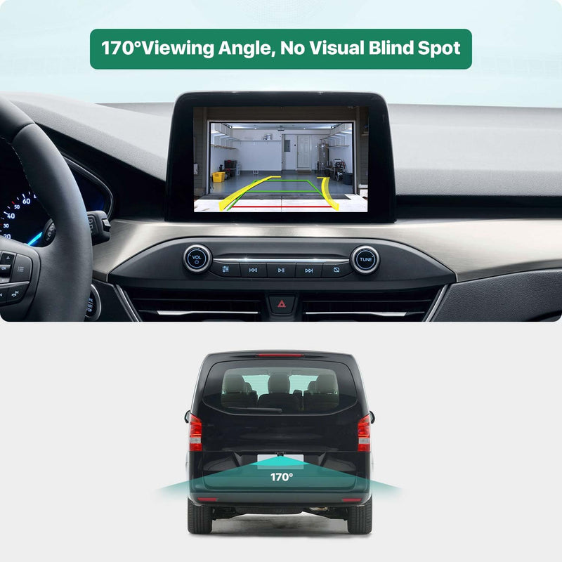 Car Backup Camera with Dynamic Trajectory Guide Line, GreenYi AHD 1080P Rear View Cam, Fisheye Lens, Night Vision Waterproof 170 Degree Wide View