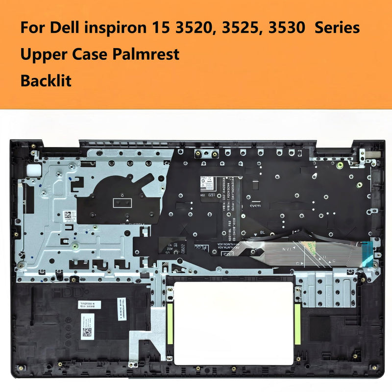 Replacement Upper Case Palmrest for Dell inspiron 15 3520, 3530 | for Dell Inspiron 15 3510, 3511, 3525, DC15250, US Layout Keyboard, USB-C Port, Black Plastic Top Cover, UMA Laptop Black Backlit