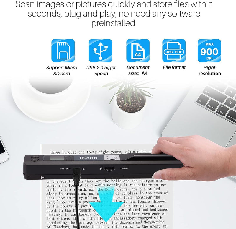 Portable Scanner,Handheld Mini Small Pen Type Scanner Scanning Wand Colour Photo A4 Document Scanning Equipment