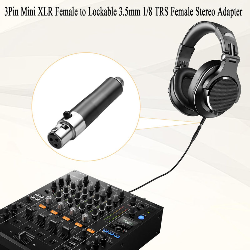 QIANRENON Mini XLR to TRS 3.5mm Wireless Microphone Connector 3Pin Mini XLR Female to Locking TRS 3.5mm Female Headphone Stereo Adapter Mini XLR to Locked 1/8 Balanced Audio Socket, for Lavalier Mic F-F
