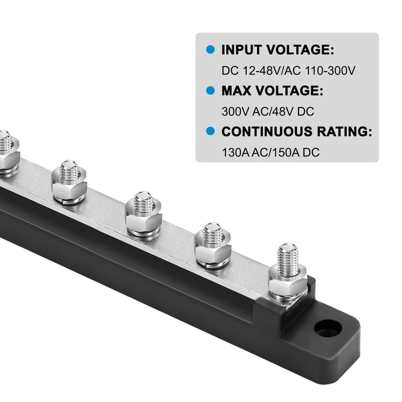 QIMEI-SHOP Busbar 12V-48V DC Busbars Distribution Block Power Distribution Block 150A Busbar with 6 x M6 Connection Bolts for Car RV Boat Black M6 Schwarz