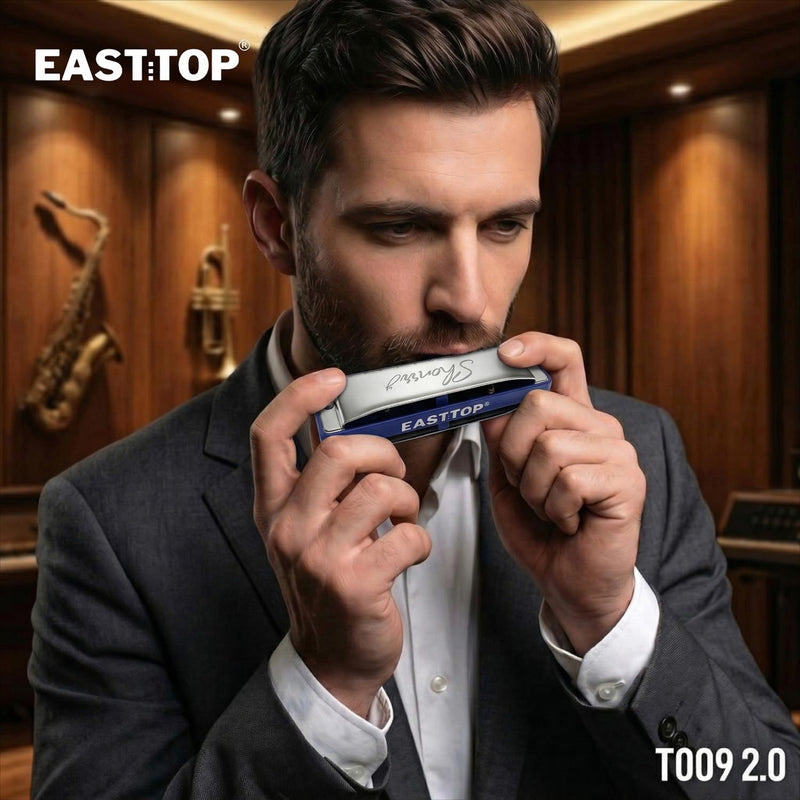 [AUSTRALIA] - EAST TOP Upgraded Blues Harmonica Key of C, Professional Diatonic Mouth Organ 10 Holes 20 Tones T009 2.0 for All Level's Players BLUE-C 