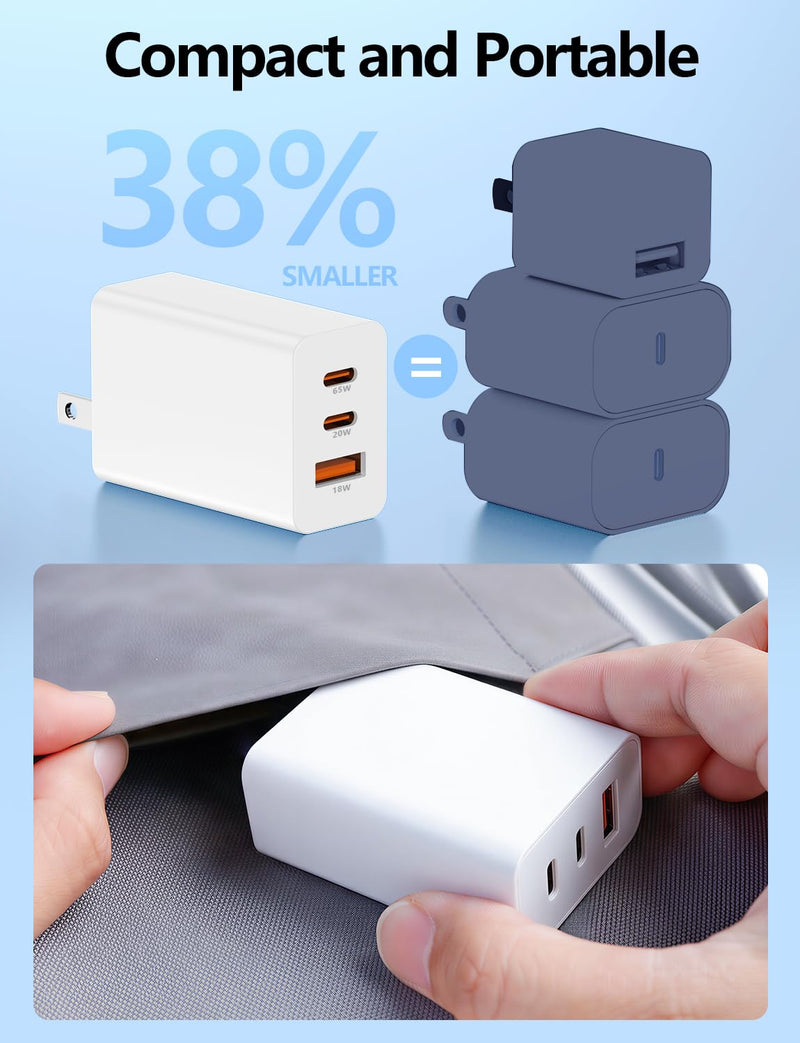 85W USB C Charger for iPhone 17 16 15 Pro Max,3-Port PD 3.0 GaN | Fast Charging Block with 3/6/6/10 Ft USB C Cable for iPhone 17/16/15,MacBook Pro/Air,iPad Pro,Galaxy S26 S25 Ultra,Android White 2Pack 3+6+6+10Feet