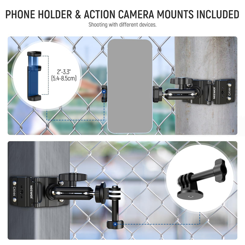 NEEWER Magnetic Fence Mount Compatible with Mevo Start Pocket Radar GoPro Insta360 DJI, Dual Mounting Kit Compatible with Gamechanger App for Baseball Live Streaming, Metal Camera Post Mount, CA144
