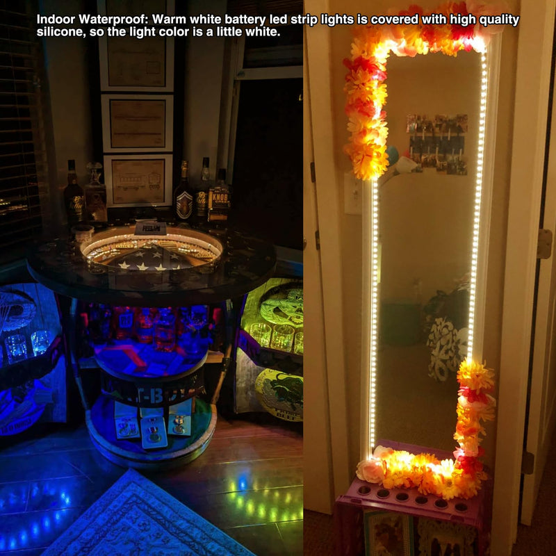 Battery Powered Led Strip Lights, Warm White, with Remote, 13.2ft, 240LEDs Dimmable, Timer, Cuttable Suitable for Bathroom, Fish Tank, Marriage, Kitchen, Waterproof. Warm white/13.2ft