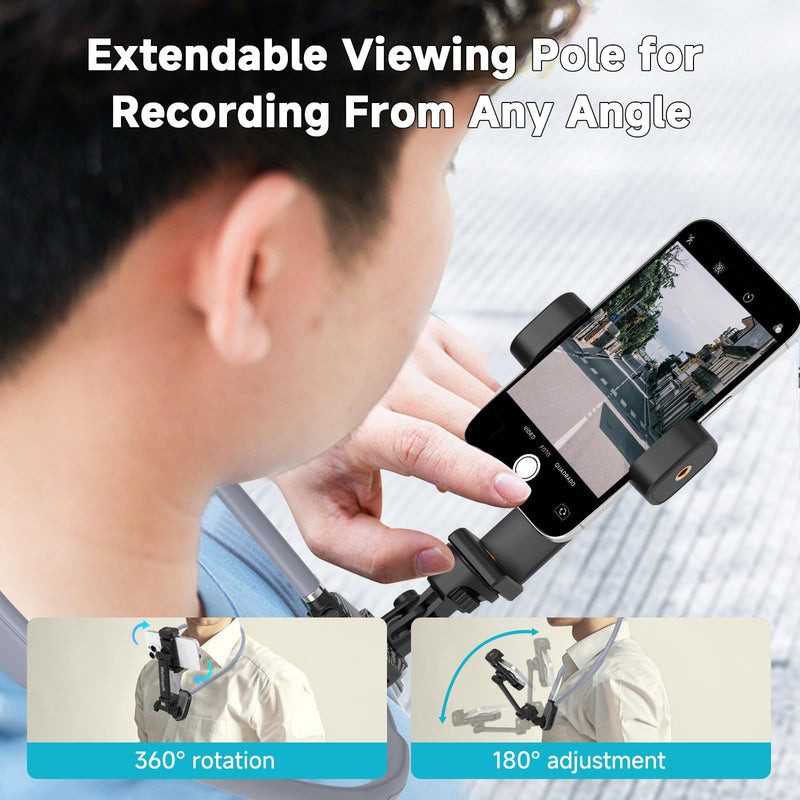 Premium Neck Phone Holder with Fill Light & Remote- POV/Vlog Chest Phone Tripod Mount w/ Anti-Shake Strap for Hands-Free Recording – Compatible with iPhone 16 15 14 13 12 Series, Andriod Cell Phones