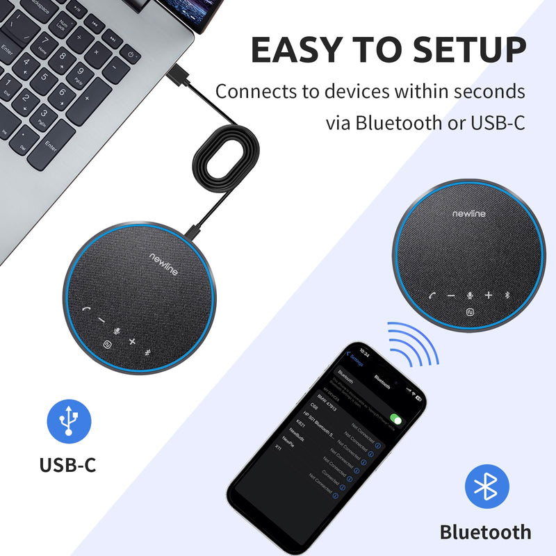 Conference Speaker and Microphone, Bluetooth Speakerphone, Noise Reduction, 360°Voice Pickup 43H Standby time, USB C Bluetooth Microphone Compatible with Zoom, Teams, Skype, Home Office