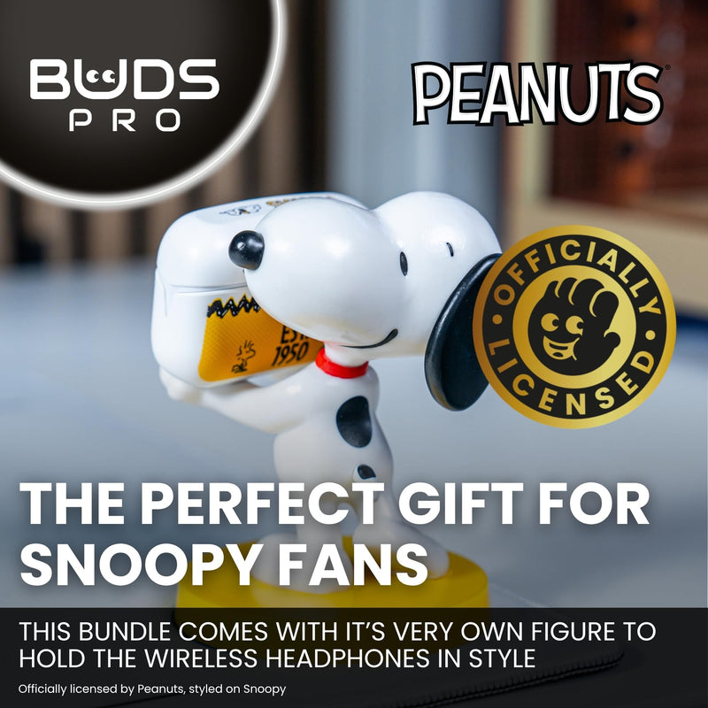 Buds Pro Peanuts Snoopy Wireless Bluetooth EarBuds & Phone Holder - In Ear Headphones with Microphone, 28+ Hours Playtime, Active Noise Cancelling Wireless Earbuds with IPX4 Rating & Charging Case
