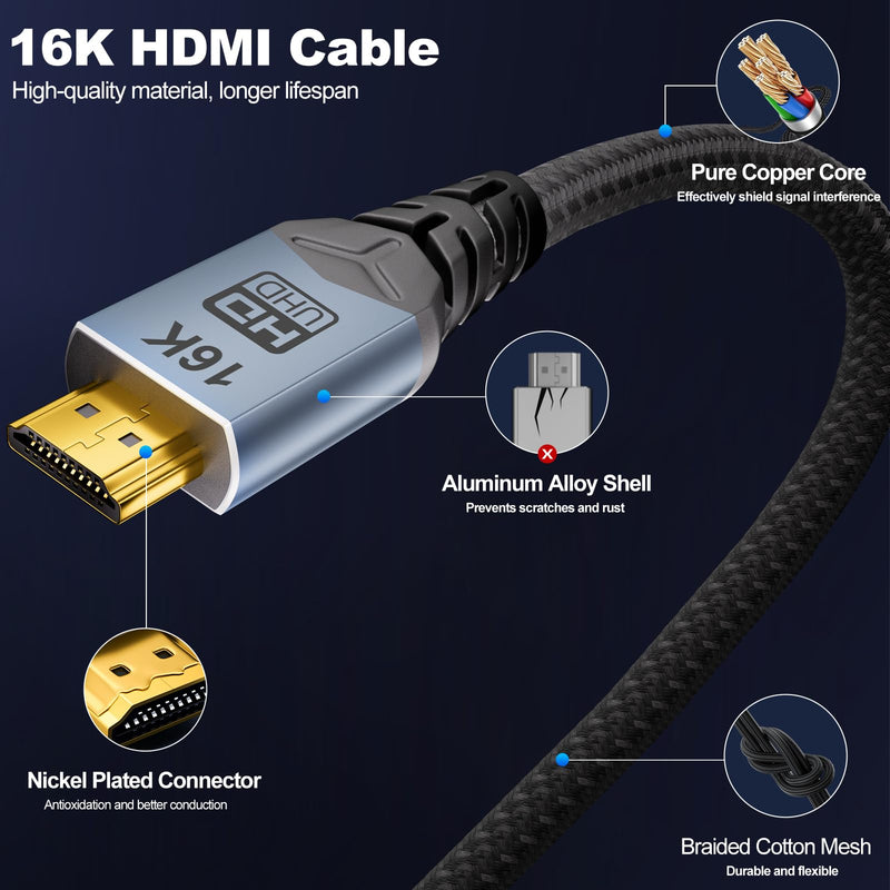hdmi to hdmi Cable, HDMI Cable 16K Ultra High Speed,HDMI2.2 Cable 15FT,96Gbps Braided HDMI Cord,16K@60Hz 8K@240Hz 4K@480Hz,eARC,/Dolby Atmos/VRR,HDCP 2.2&2.3 - Compatible for HDTV/PS5 5M/16.5FT
