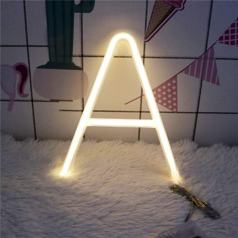 [AUSTRALIA] - ENUOLI Warm White Neon Letter Sign Night Lights Neon Words Battery/USB Powered LED Alphabet Neon Art Lights Wall Decor Light up Words for Wedding Birthday Party Christmas Home Bar Decoration (A) 