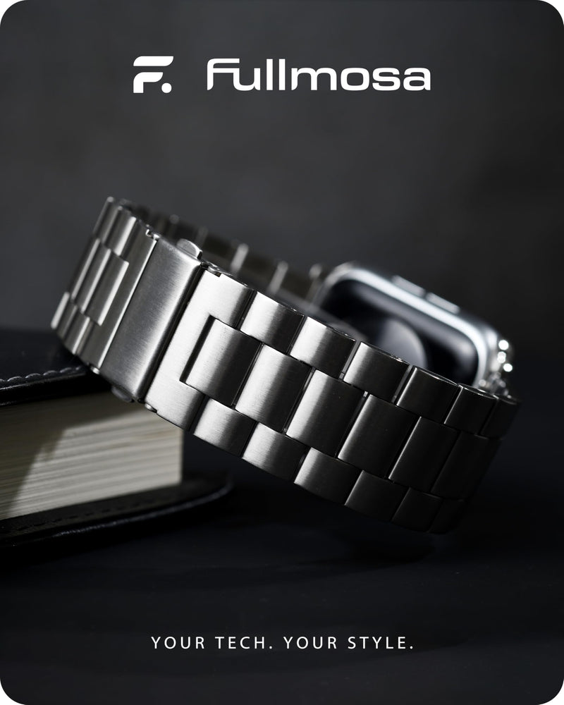 Fullmosa Compatible Apple Watch Stainless Steel Band with Case 38mm 40mm 41mm Silver & Compatible Apple Watch Silicone Rubber Band 40mm with Screen Protector,Black