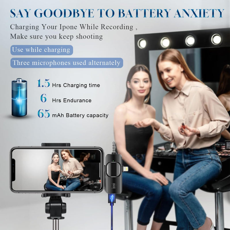 [AUSTRALIA] - 3 in 1 Wireless Lavalier Microphone for iPhone, iPad, Android, Camera,12-Hour Battery, mini Noise Reduction Recording Mic 2.4G Ultra-Low Delay, Microphone for Vlog/ TikTok/YouTube Live Stream( 3 Mic) 3MIC 