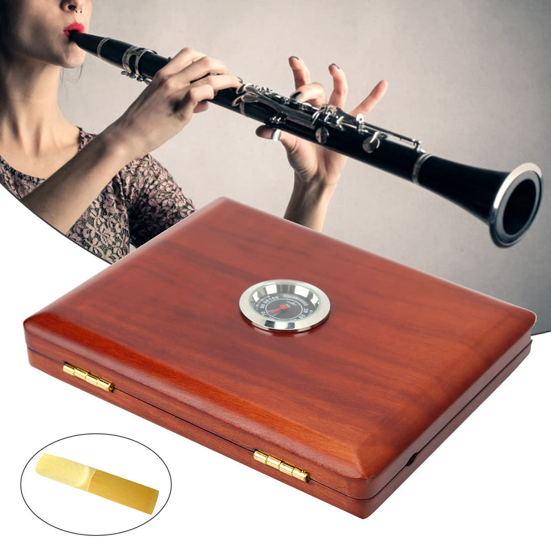 Multi-Instrument Case Saxophone Clarinet Case for 5-Reeds Solid Wood Holding Storing Box with Hygrometer and a Magnet Switch Design(Amber Color) Amber Color