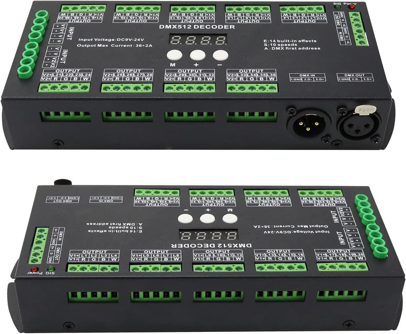 [AUSTRALIA] - 36 Channel DMX Decoder,72A RGBW led light dmx controller Digital Display DMX512 Dimmer DC9V-24V 8 Bit 2A/CH 36 channel with display 