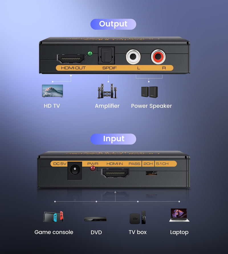 [AUSTRALIA] - avedio links 4K 60Hz HDMI Audio Extractor Converter SPDIF + L/R Stereo 3.5mm Out, HDMI2.0 HDCP2.2 Dolby Digital/DTS/Dolby Vision HDR for Fire Stick, Blu-Ray Player 4K 60Hz Black 