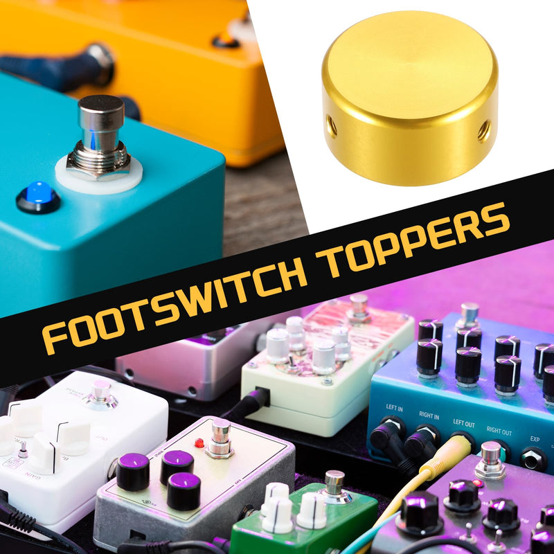 MECCANIXITY 12 Pcs Footswitch Toppers Guitar Pedal Button Caps Metal Footswitch Top Cover 3/8" for Guitar Effects Pedal Buttons, Black, Gold