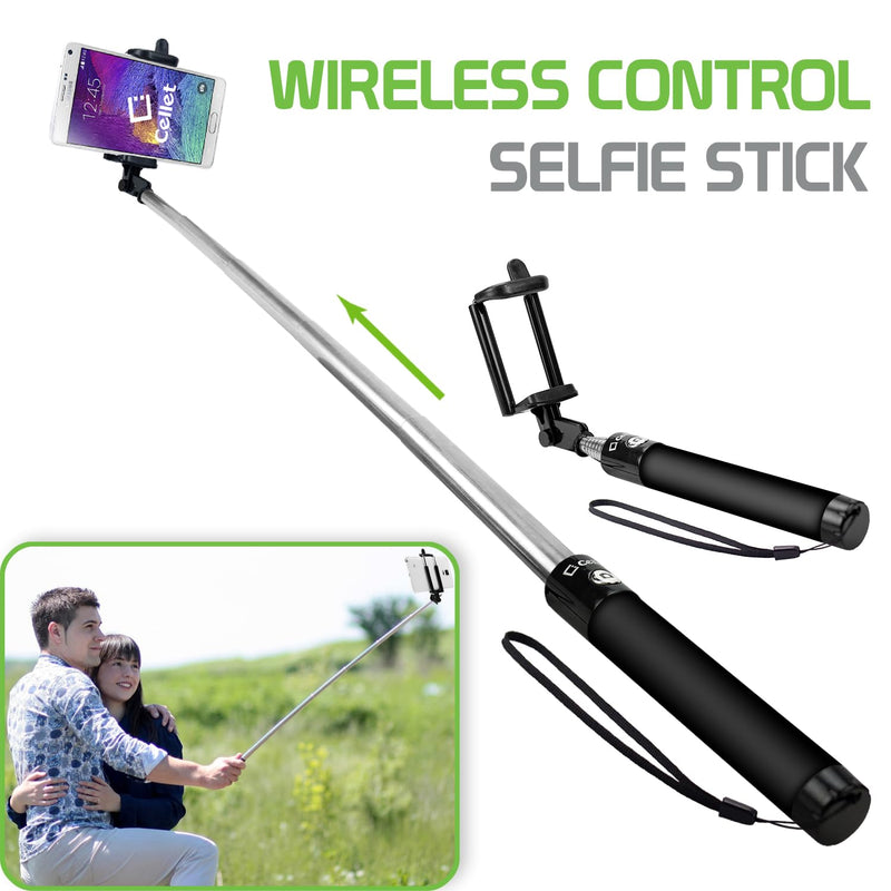 Self-Portrait Stick: Cellet Premium Wireless Selfie Stick Extendable and Adjustable Compatible to Apple iPhone 15, 15 Plus, 15 Pro, 15 Pro Max, Galaxy S24, S24+, S24 Ultra and More