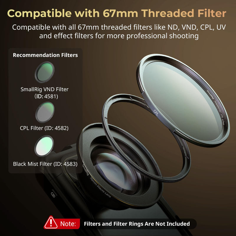 [AUSTRALIA] - SMALLRIG 75mm HD Master Macro Lens, T-Mount Lens for iPhone, for Samsung, for Huawei, for Xiaomi, Macro Photography Phone Camera Lens Attachment - 4588 