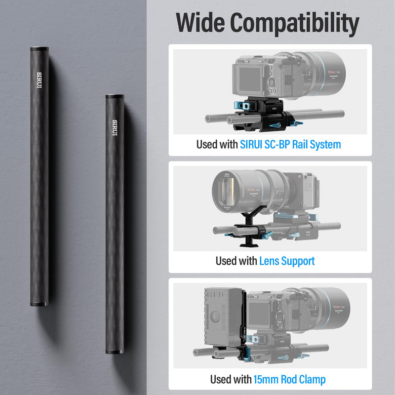 SIRUI 15mm Carbon Fiber Rod, Universal 8"/20cm Camera Rail Rods for 15mm Rod Rail Support System, Follow Focus, Should Rig, AM-CR200, Pack of 2