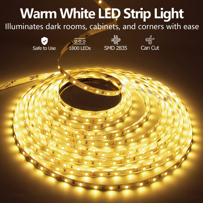 [AUSTRALIA] - LED Strip Lights 100ft Dimmable 3000K Bright Warm White Strip Lighting, 30M 1800 LEDs 2835 Flexible Ribbon Light 12V LEDs Tape LED Lights for Bedroom Kitchen Home Decoration 