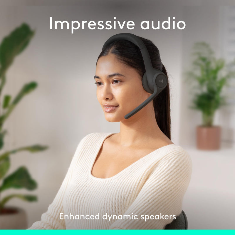 Logitech Zone 301 Wireless Bluetooth Headset - Graphite | Noise-canceling microphone, compatible with Windows, Mac, Chrome, Linux, iOS, iPadOS, Android