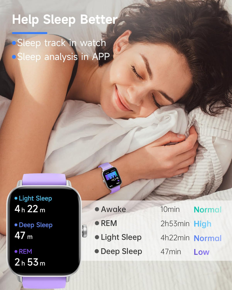 TOOBUR Smart Watch for Women Alexa Built-in, 1.8" Compatible Android iOS, Answer&Make Call/Step Counter/Sleep Tracker/100 Sports/Heart Rate, Fitness Tracker Watch IP68 Waterproof Swimming Purple