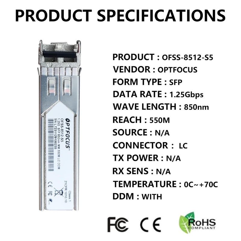 SFP Transceiver up to 550M SFP to LC Multi Mode 1.25G Fiber Transceiver Modular for Cisco, Ubiquiti, TP-Link, Huawei, Mikrotik, Netgear, and Supermicro Equipment 850nm DDM… LC 1.25Gb