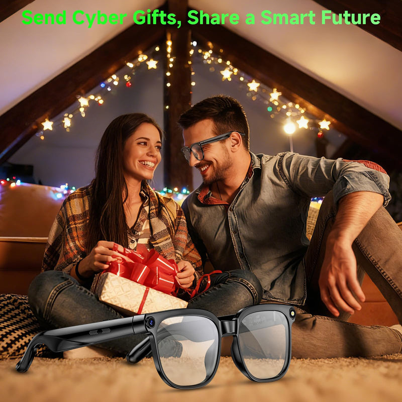 Hwagol Smart Glasses with Camera, 8MP HD Photo and Video Recording,AI Camera Glasses with Real-Time Translation/Object Recognition/AI Voice Q&A/Recording, Calls and Music,Comes with 3 Pairs of Lenses Black