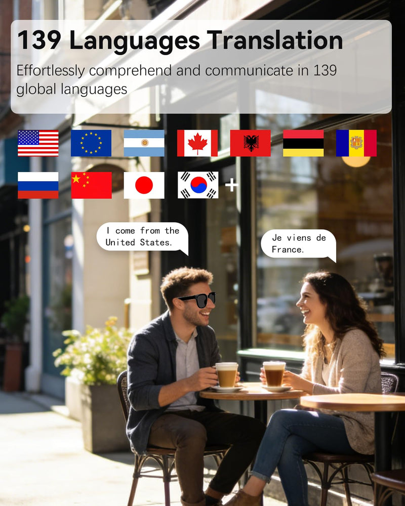 AI Smart Glasses with 8MP Camera, 4K Video and 139-Language Translation | Photochromic Lens, Audio Recording, Object Recognition, ChatGPT Assistant,Hi-Fi Audio,IPX5 waterproof,Gift Selection Deep Black