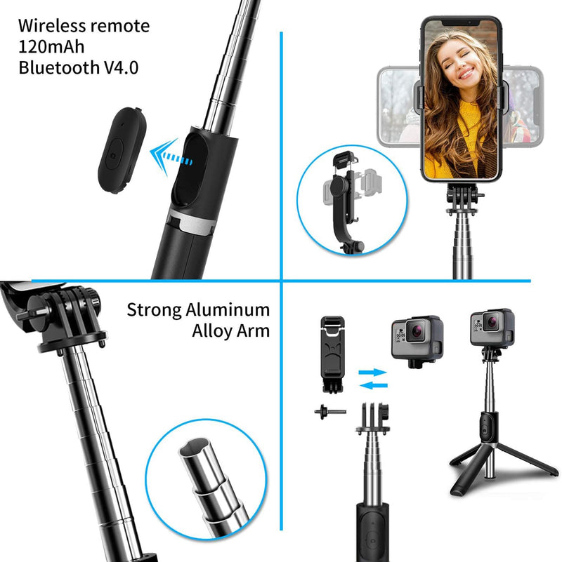 [AUSTRALIA] - Selfie Stick Tripod with Remote Phone Recording Stand, Travel Tripod for iPhone Cell Phones, Cellphone Filming Tripod Travel Necessories Gift for Men Women, Tripode para Celulares Tripie para Celular Selfie Stick Tripod 