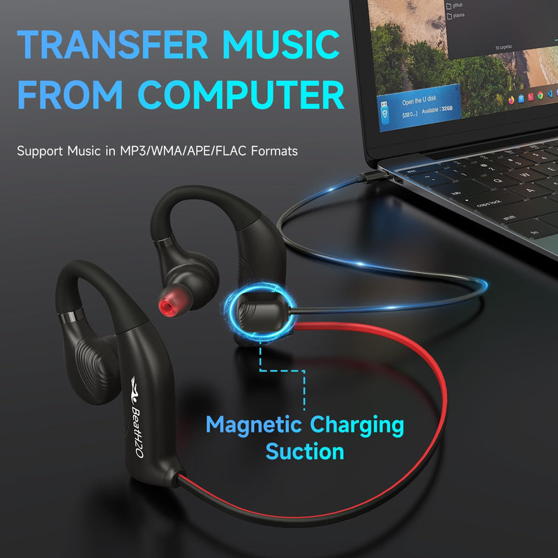 S36 IPX8 Waterproof Earbuds for Swimming, Bluetooth & MP3 Player | 8GB Underwater Headphones with HiFi Sound & Noise-Cancelling, In-Ear Design Wireless Sports Headphones for Swimming