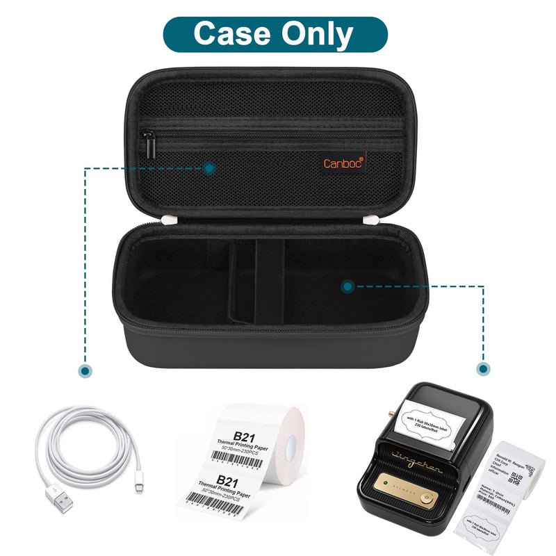 Canboc Carrying Case for NIIMBOT B21 B1 Inkless Label Maker, Portable Mini Bluetooth Thermal Label Printer Storage Bag fit Label Paper, Cable, Black (Case Only)