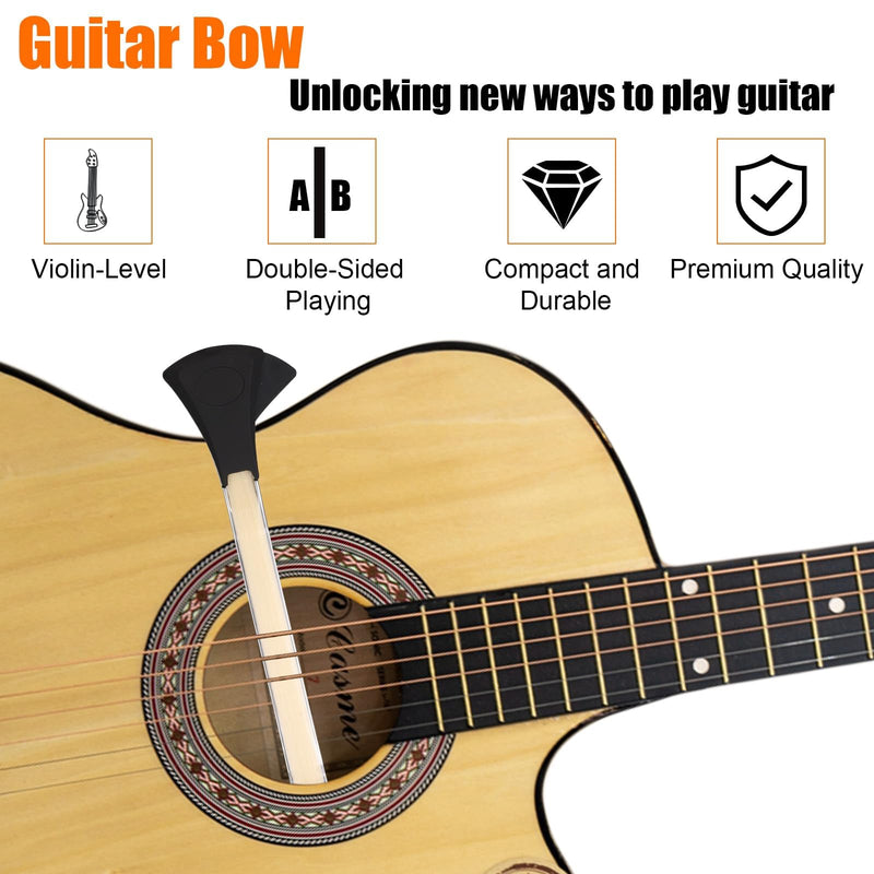 Guitar Bow Kit, 2-in-1 Horsehair Aluminum Alloy Guitar Bow Pick with Rosin Sandpaper Cloth Fun Acoustic Instrument Playing Tools Create Violin & Cello Sounds Creative Gift for Music Lover