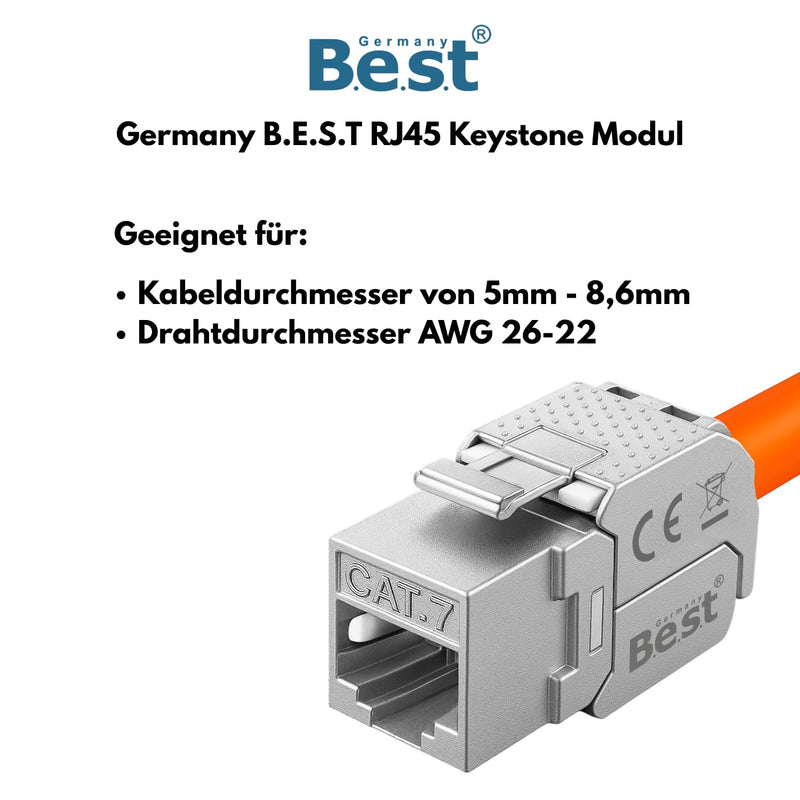 1x CAT 7 Keystone Network Module RJ45 - High Speed Keystone Female Tool-Free Assembly, 10Gbps, STP Shielded, Gold Plated Contacts, Compatible with AWG 22-26 & Patch Panel/Network Sockets 1 Stück