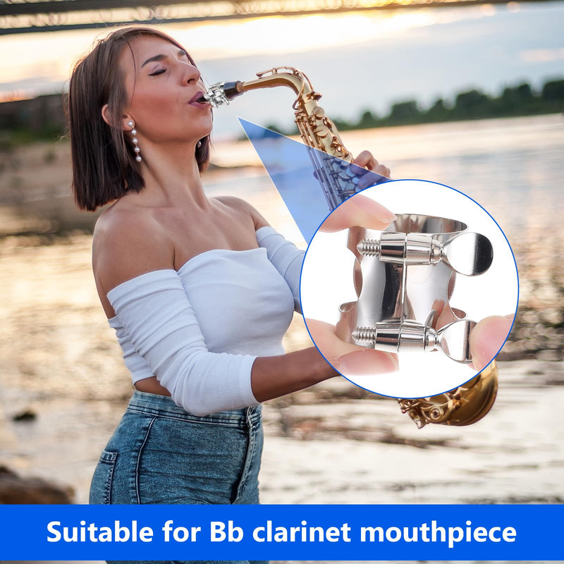 Clarinet Ligature, Bb Clarinet Mouthpiece Ligature Silver Clarinet Ligature B Flat with Adjustable Screws for Clarinet Mouthpiece Woodwinds Instrument