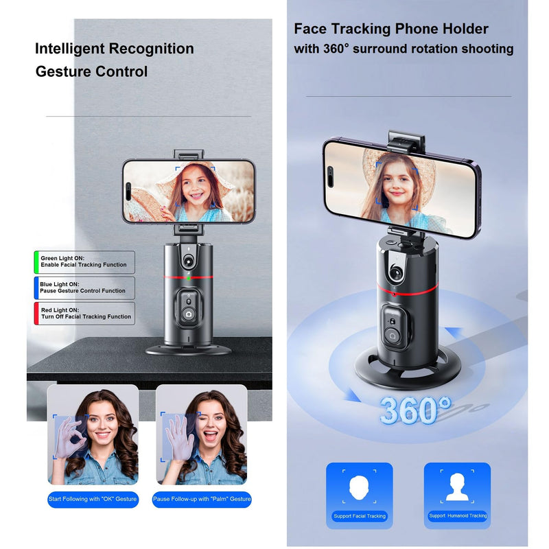 Auto Face Tracking Tripod 360° Rotation - Auto Tracking Phone Holder with Remote, Smart Shooting Phone Stand Moving Tripod for iPhone Content Creator Essentials for Video Vlog Live Stream, No App