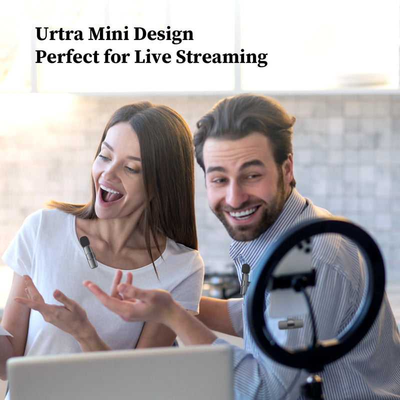 ZasLuke 2 Pack Wireless Lavalier Microphone for iPhone & iPad, Mini Microphone for Video Recording, Ultra-Low Delay Noise Canceling Microphone for Vlog, YouTube, TikTok, Black
