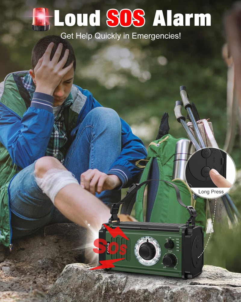 Emergency Radio, Solar Radio, 37000mWh Hand Crank Radio, NOAA AM FM Weather Radio, 5 Charging Methods, Polymer Battery, Flashlight & Reading Lamp, SOS Alarm, Phone Charger for Winter Storm Emergency Dark Green