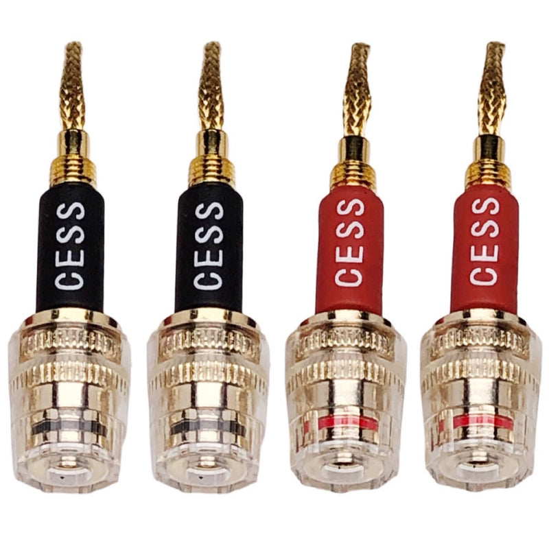 CESS-220 Pin Banana Plug to 4mm Female Banana Jack/Speaker Wire, 4 Pack (Braided-Type to 4mm) Braided-type to 4mm