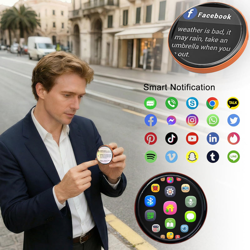 [AUSTRALIA] - Multifunction MP3 Player with E-Book Reader, Watch Features, Bluetooth, Voice Recorder, Message Synchronization, IP67, 18H Battery, Magnetic Design/Necklace/Brooch for Backpacks/Hoodies/Hats(Orange) Orange 