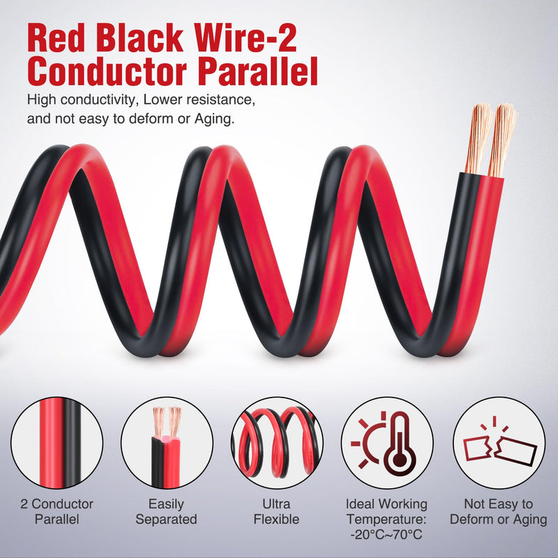 Nilight 50FT 16AWG Copper Clad Aluminum Wire 16/2 Gauge Red Black CCA Electrical Cable 2 Conductor Parallel 12V/24V DC Flexible Extension Cords for Car Audio Radio Speaker Amplifier, 2 Years Warranty 16AWG-50FT